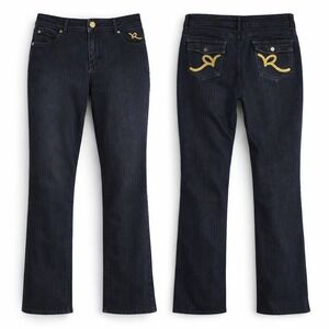 Rocawear Dark Blue Bootcut Womens‎ Jeans 40x20 Yellow Logo Flap Pocket Hip Hop